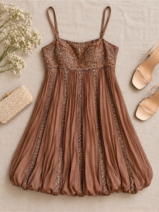 Sue Wong Dresses & Skirts - Sue Wong Nocturne Beaded Empire Pleated Bubble Hem Cocktail Dress 2 NWT / Flaw*